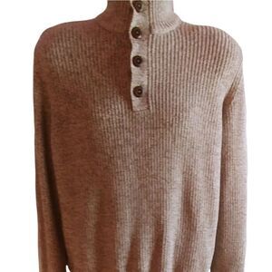 G. H. Bass & Co Quarter Button Collared Pullover Sweater Brown Size Large